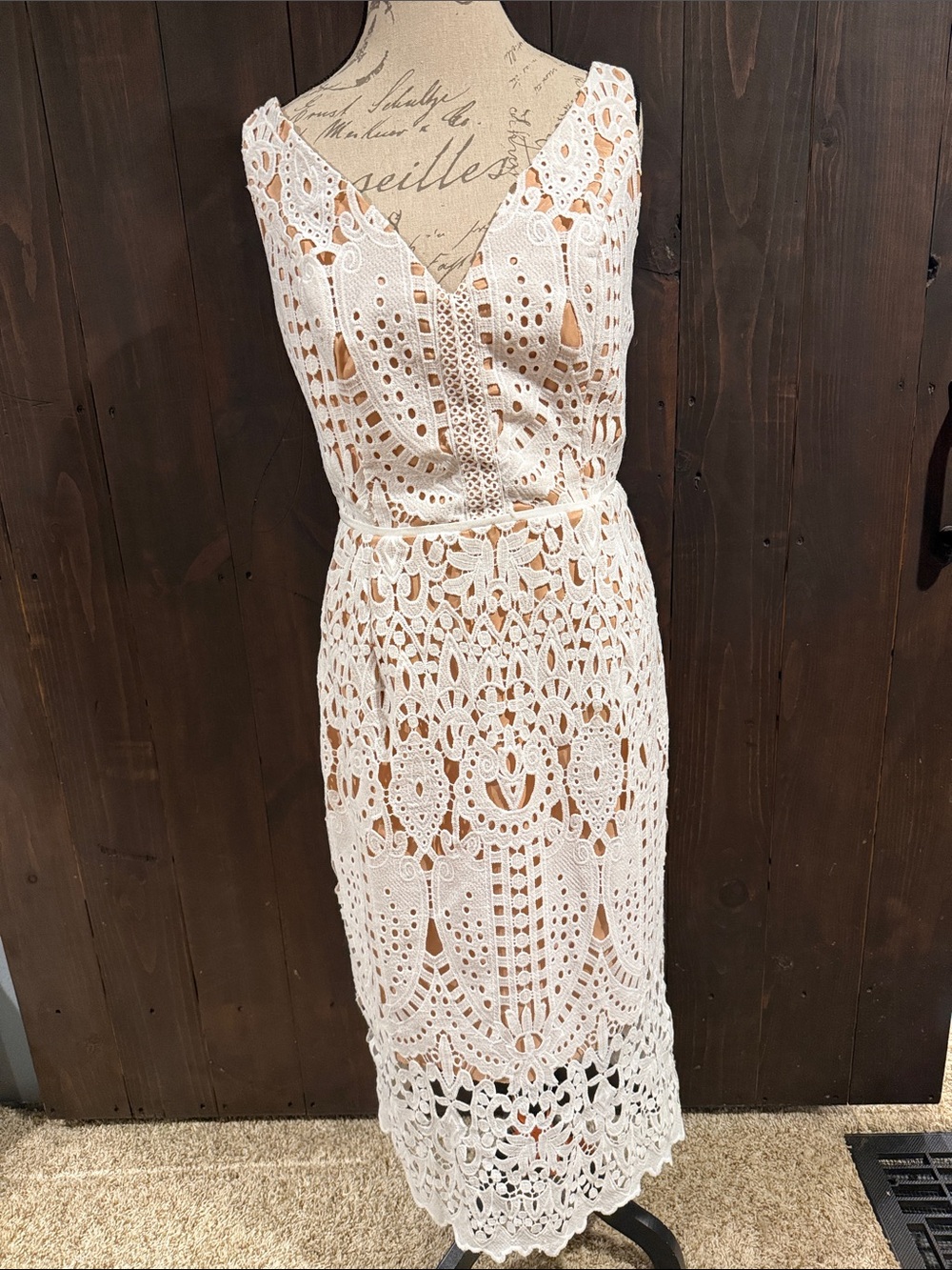 City Chic Crochet Midi Dress in Cream